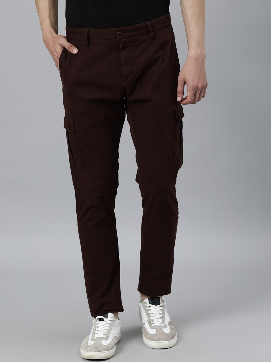 

RARE RABBIT Men Maroon Slim Fit Cargos Trousers