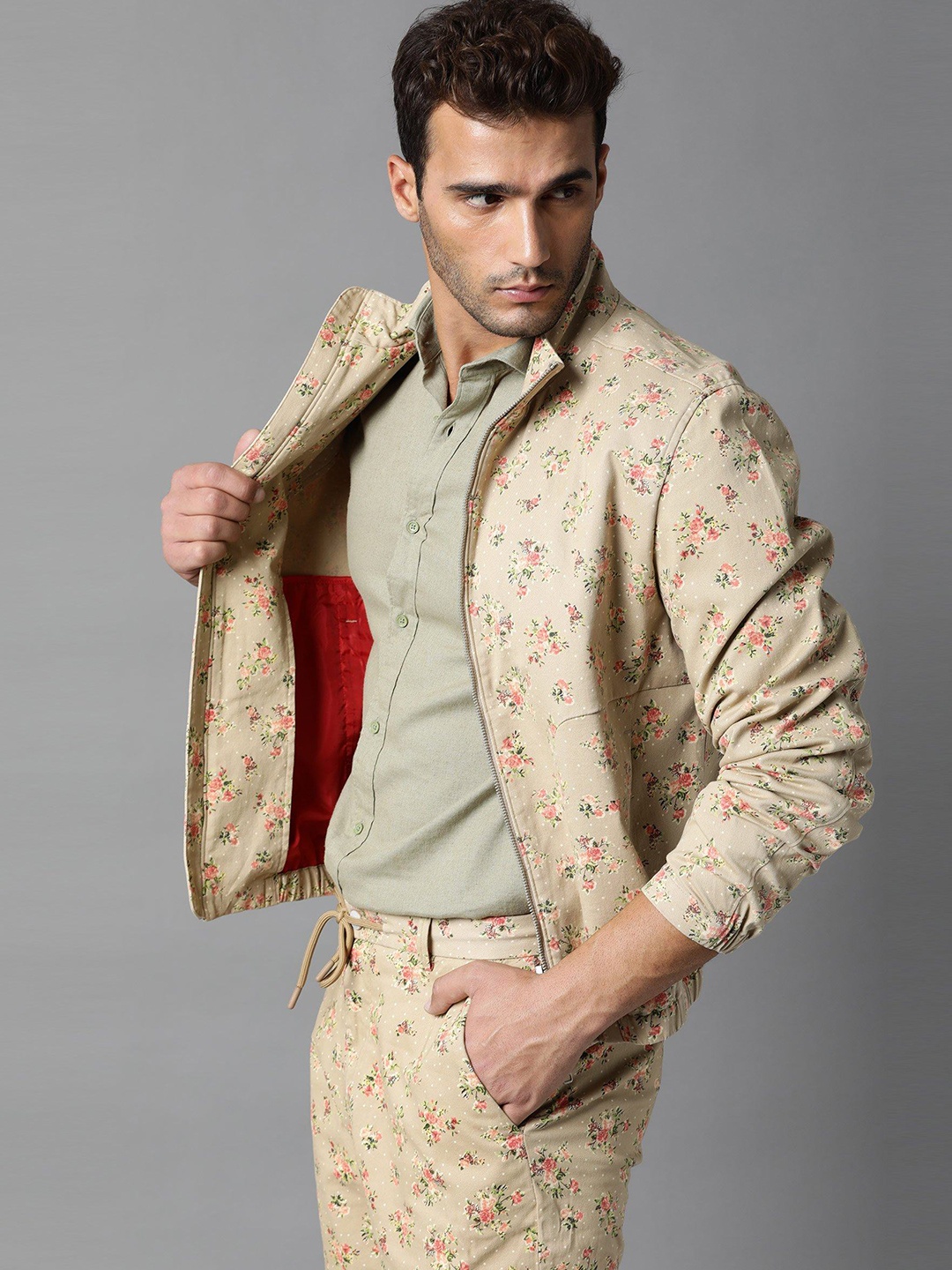 

RARE RABBIT Men Beige Bomber Jacket
