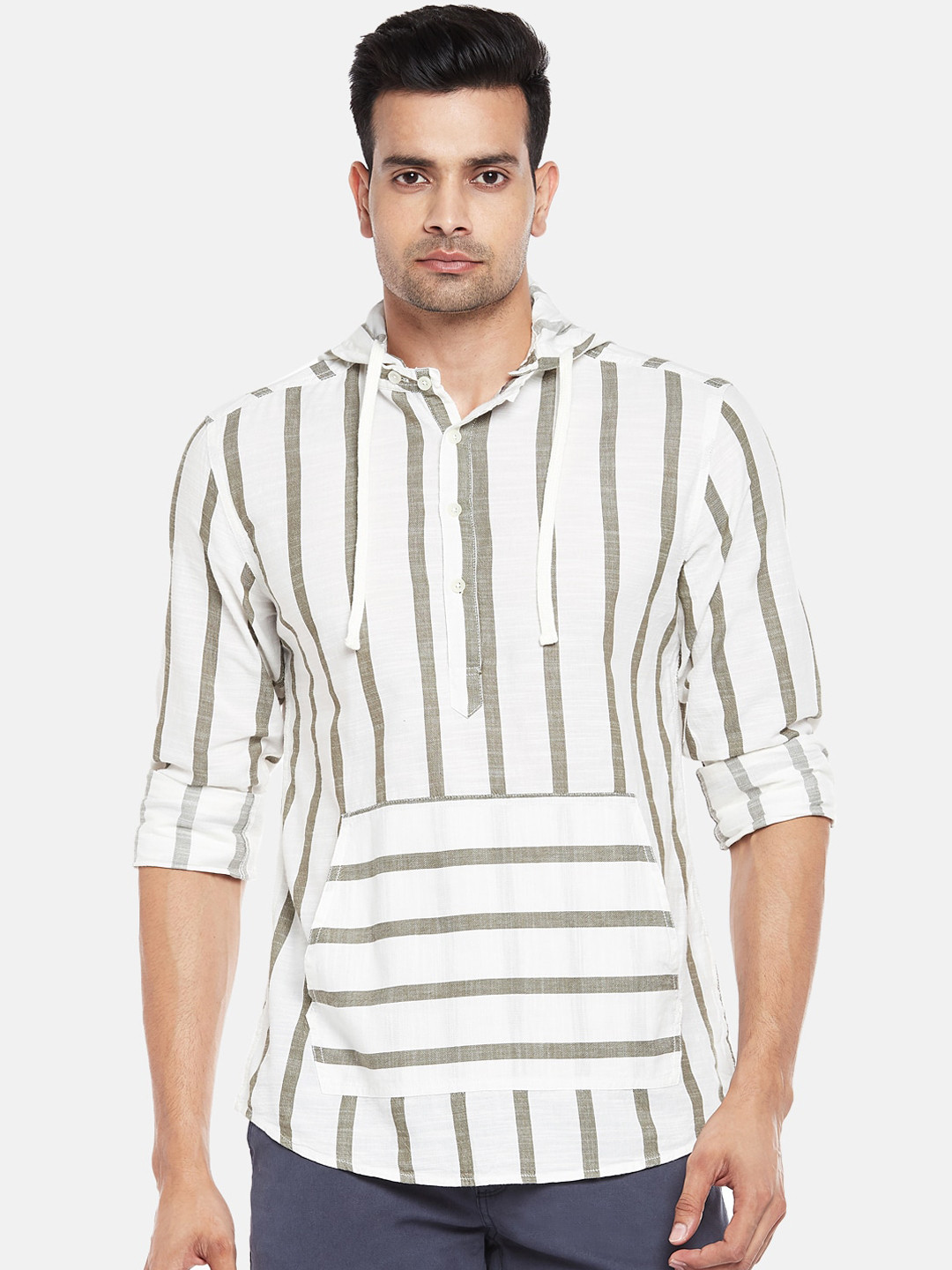 

Urban Ranger by pantaloons Men White Horizontal Stripes Opaque Striped Casual Shirt