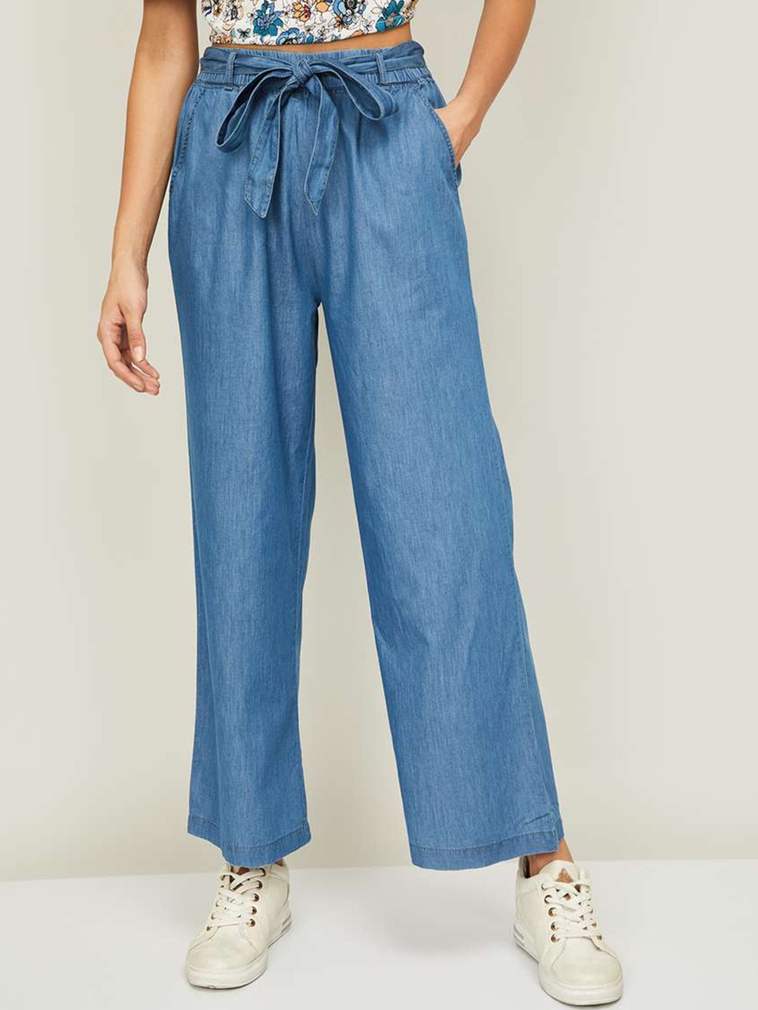 

Xpose Women Blue Smart Loose Fit High-Rise Parallel Trousers