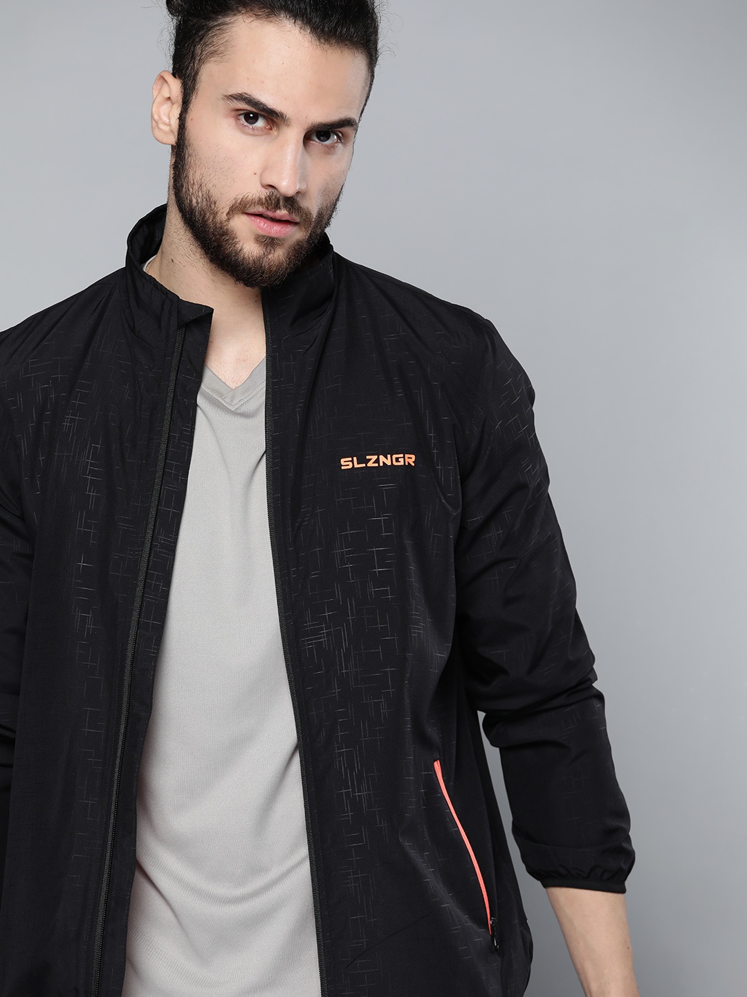 

Slazenger Men Black Geometric Printed Sporty Rapid-Dry Jacket