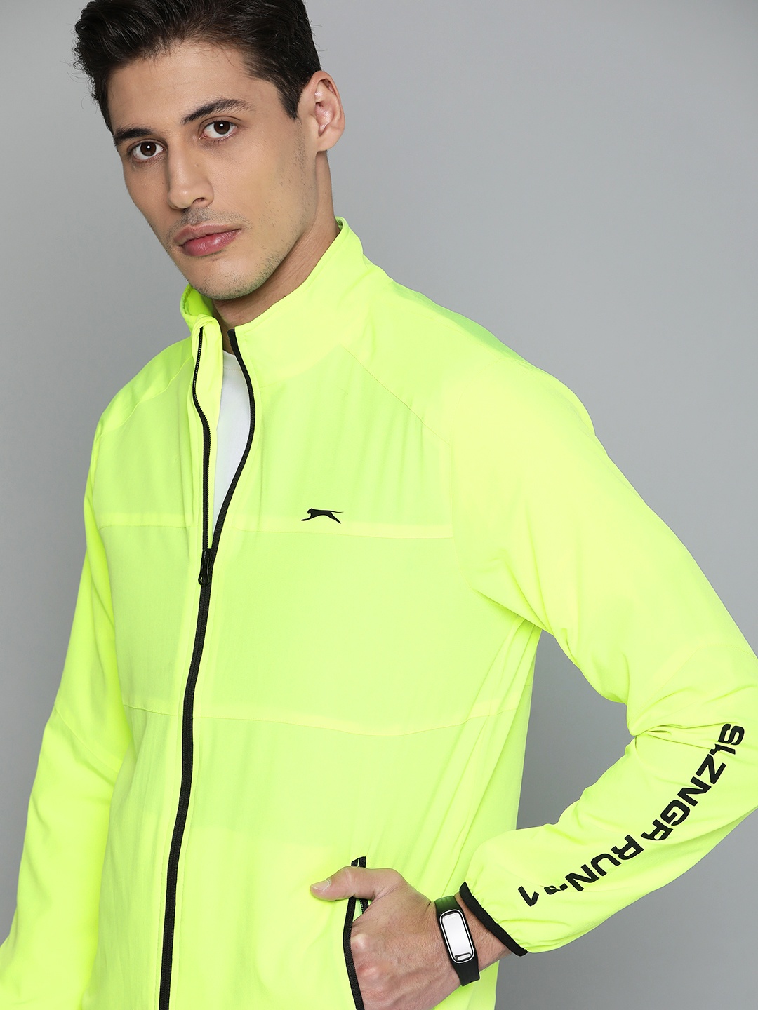 

Slazenger Men Lime Green Running Packable Ultra-Dry Sporty Jacket