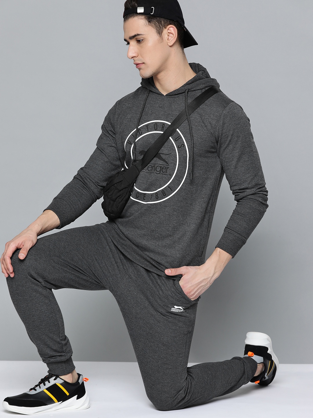 

Slazenger Men Charcoal Grey Brand Logo Printed Tracksuit
