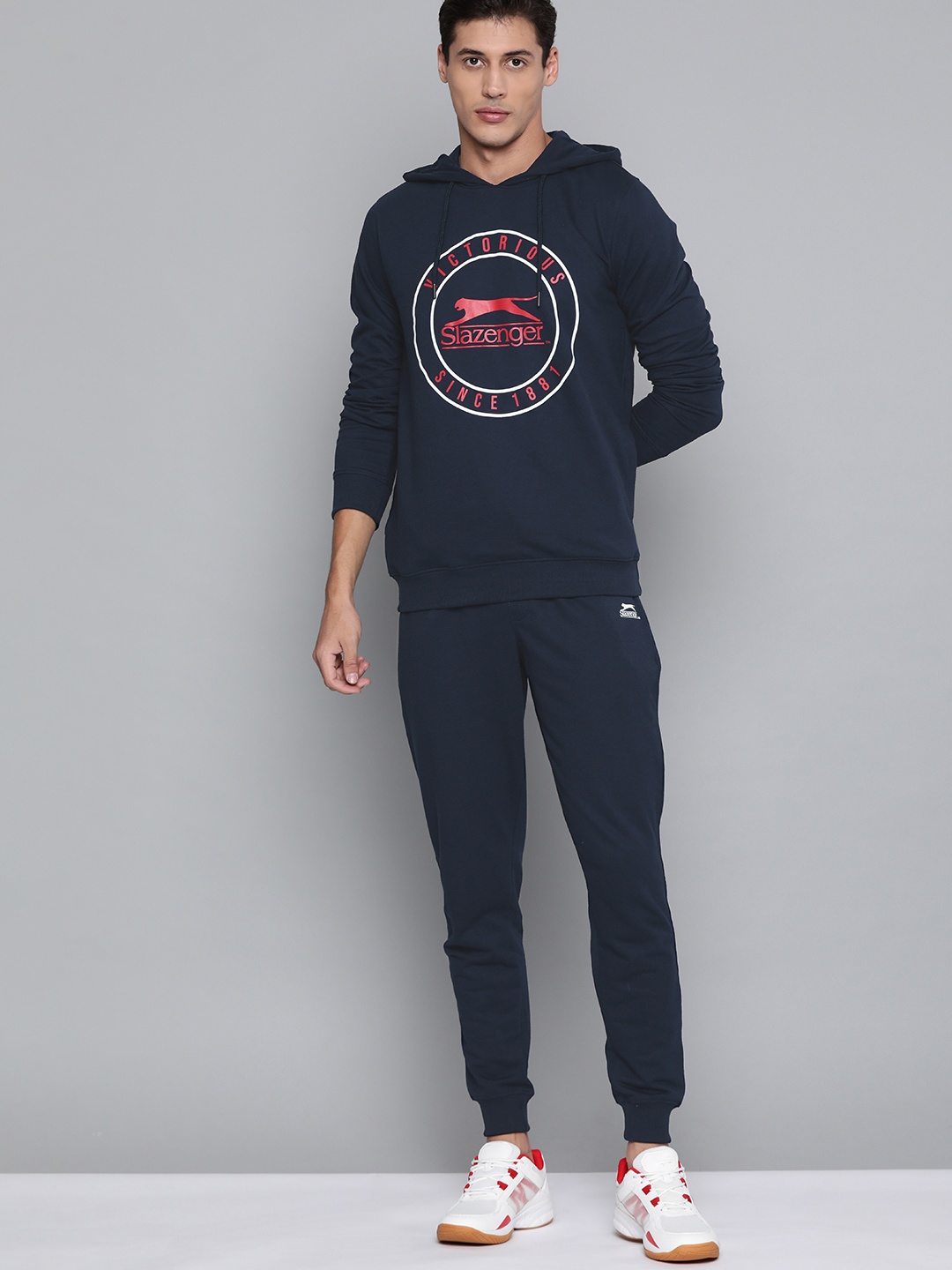 

Slazenger Men Navy Blue Printed Hooded Tracksuit