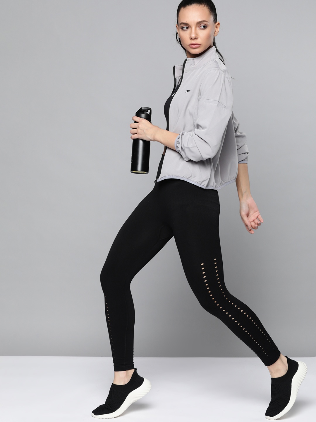 

Slazenger Women Grey Brand Logo Running Tailored Rapid-Dry Jacket