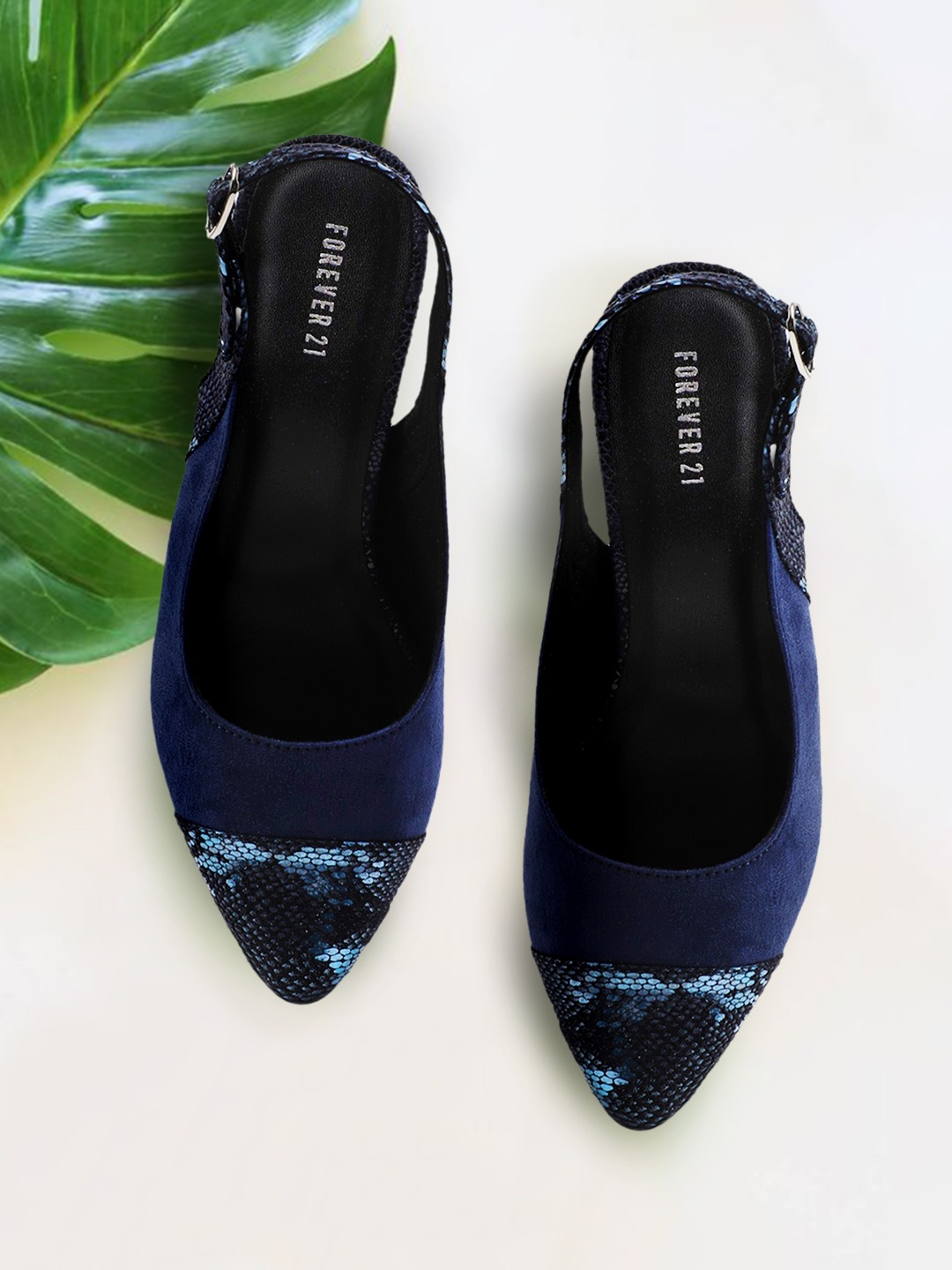 

FOREVER 21 Blue Textured Suede Pumps with Buckles