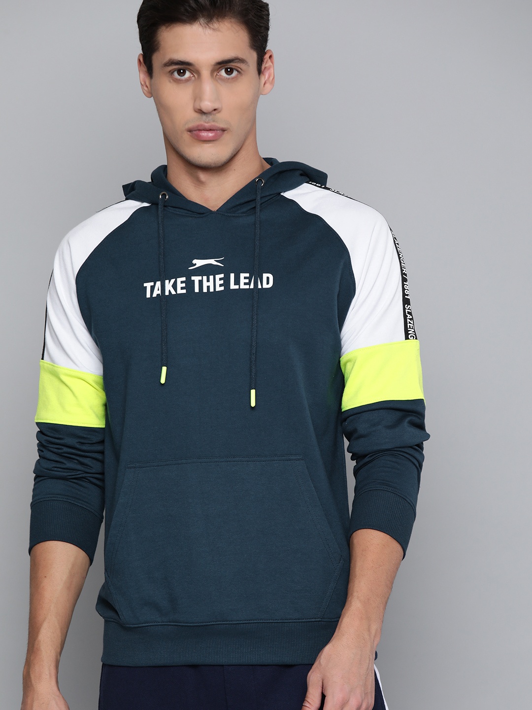 

Slazenger Men Navy Blue & White Printed Hooded Sweatshirt