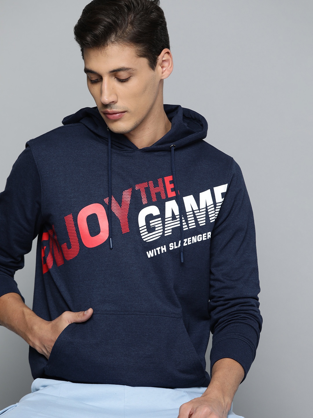 

Slazenger Men Navy Blue Printed Hooded Sweatshirt