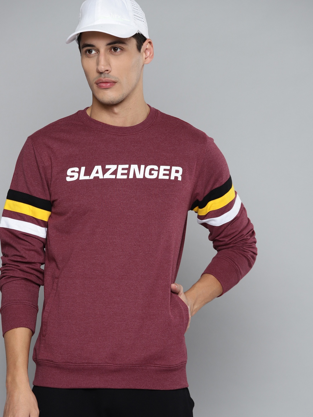 

Slazenger Men Maroon & White Brand Logo Print Solid Sweatshirt
