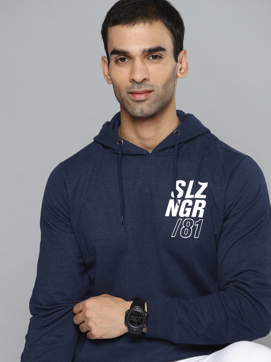 

Slazenger Men Navy Blue Printed Detail Hooded Sweatshirt