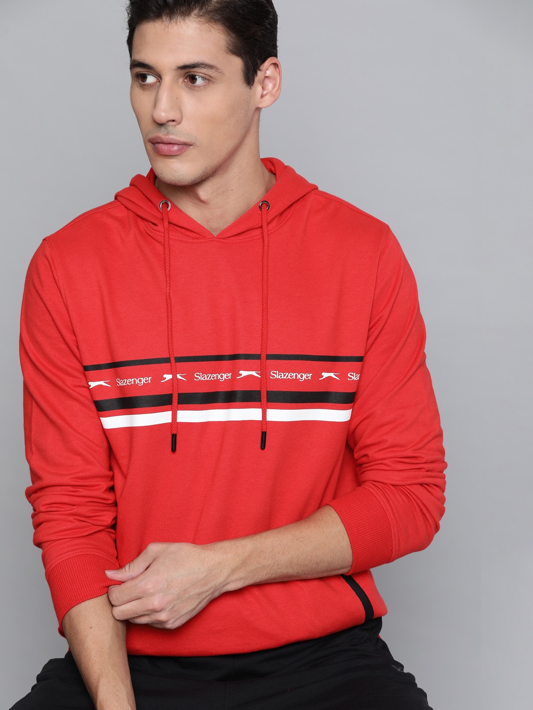 

Slazenger Men Red & White Striped Hooded Sweatshirt
