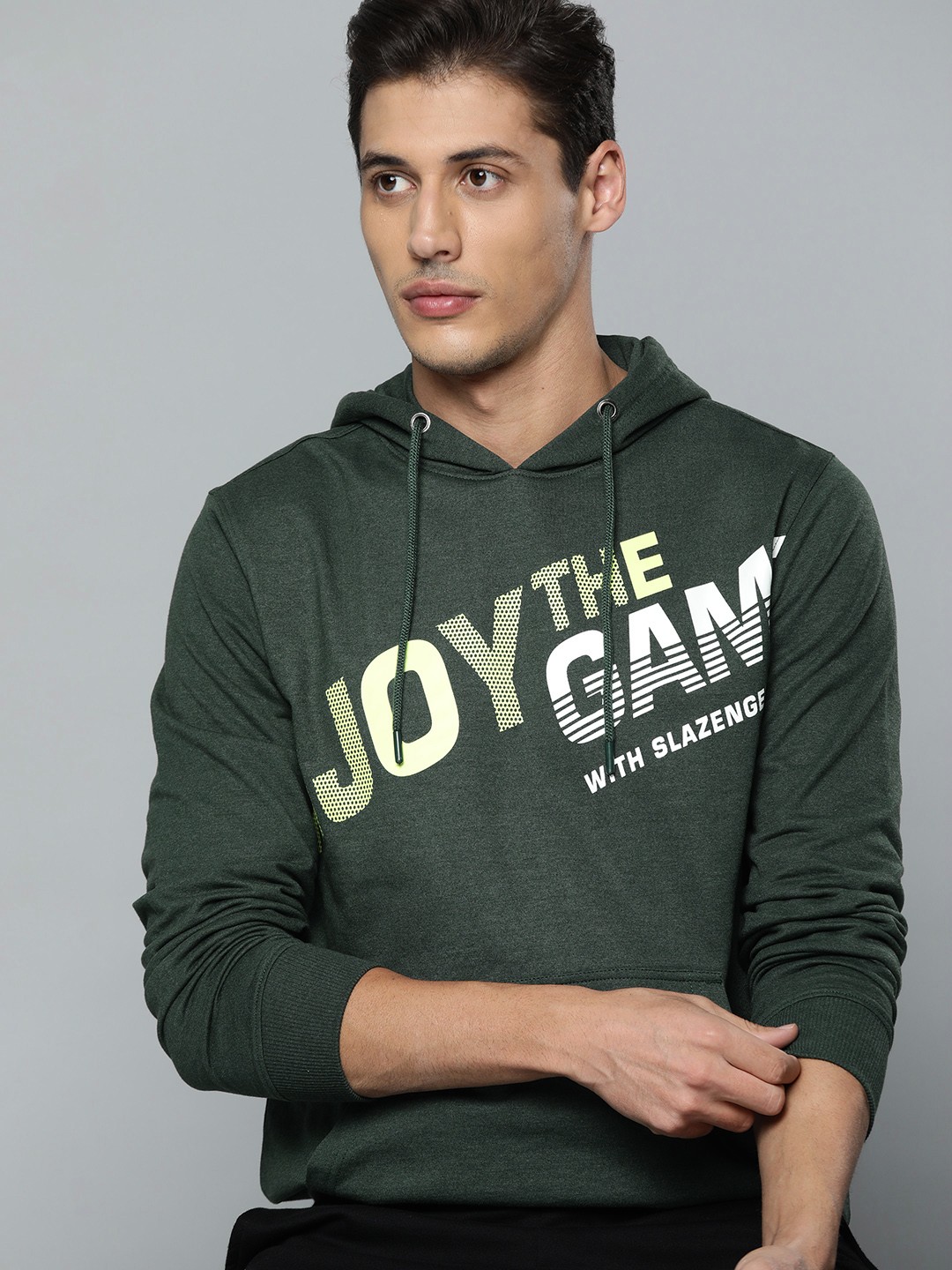 

Slazenger Men Olive Green Printed Hooded Sweatshirt