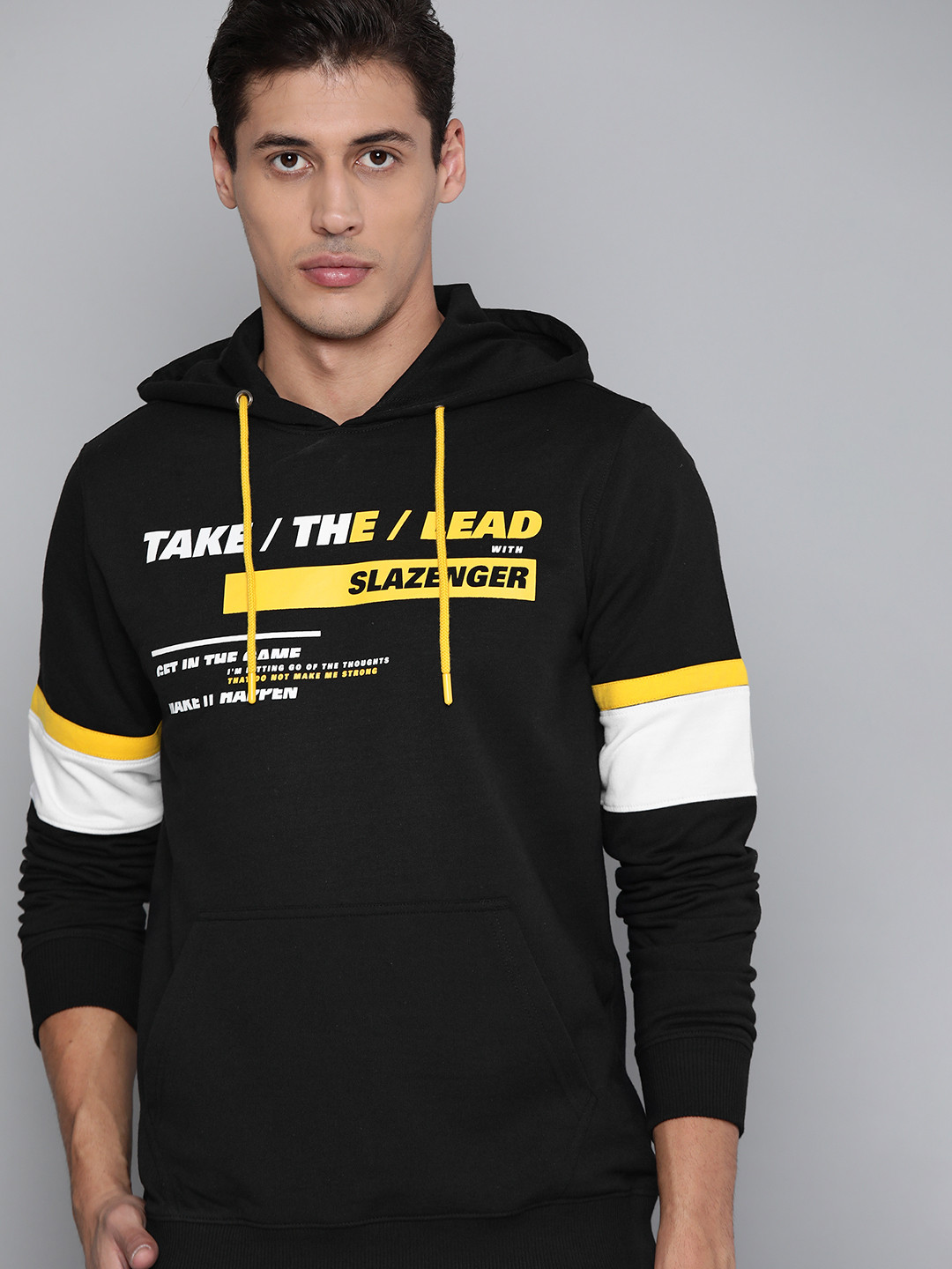

Slazenger Men Black & Yellow Printed Hooded Sweatshirt