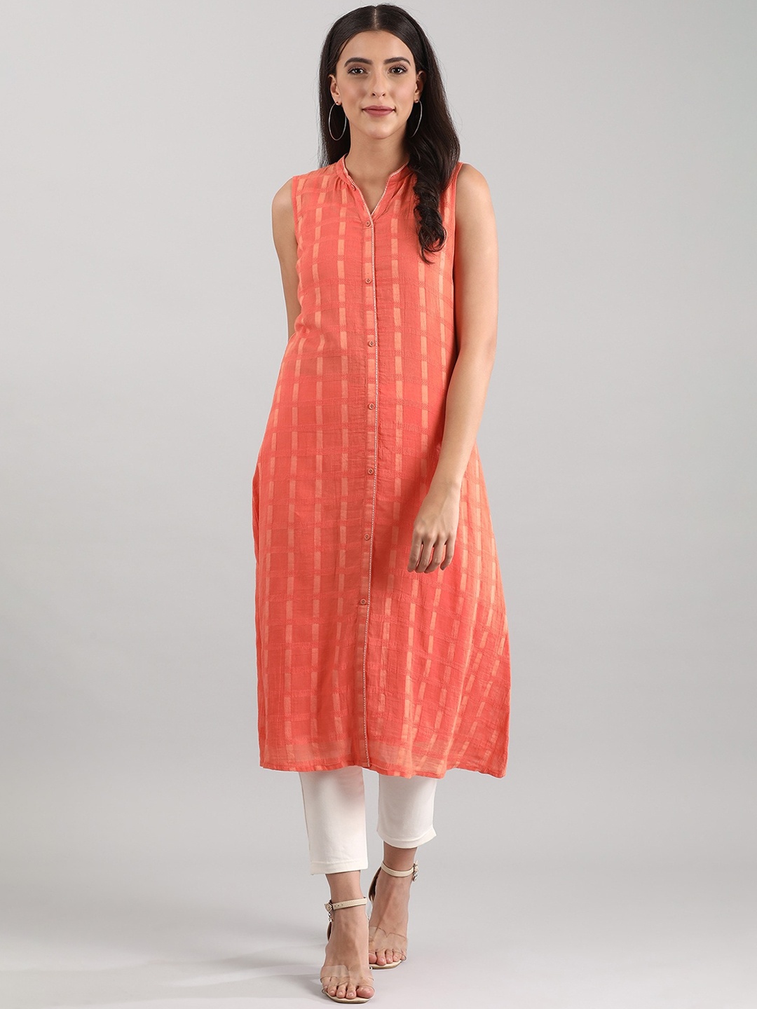 

AURELIA Women Orange & Beige Striped Kurta