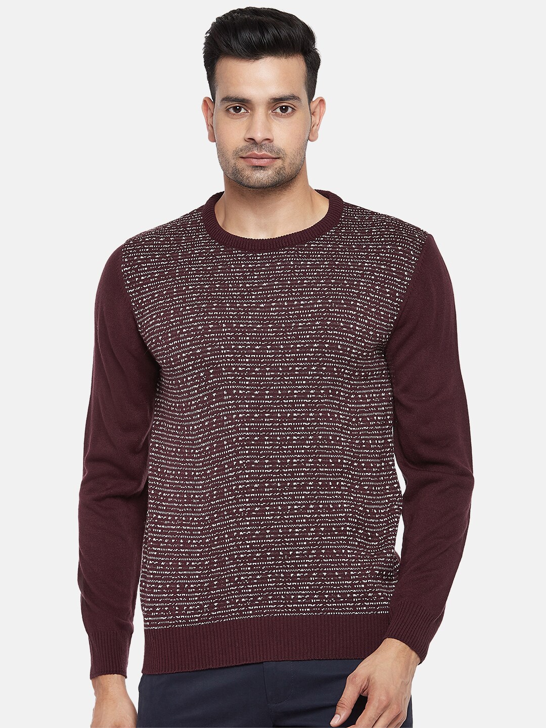 

BYFORD by Pantaloons Men Burgundy & White Pullover Sweater