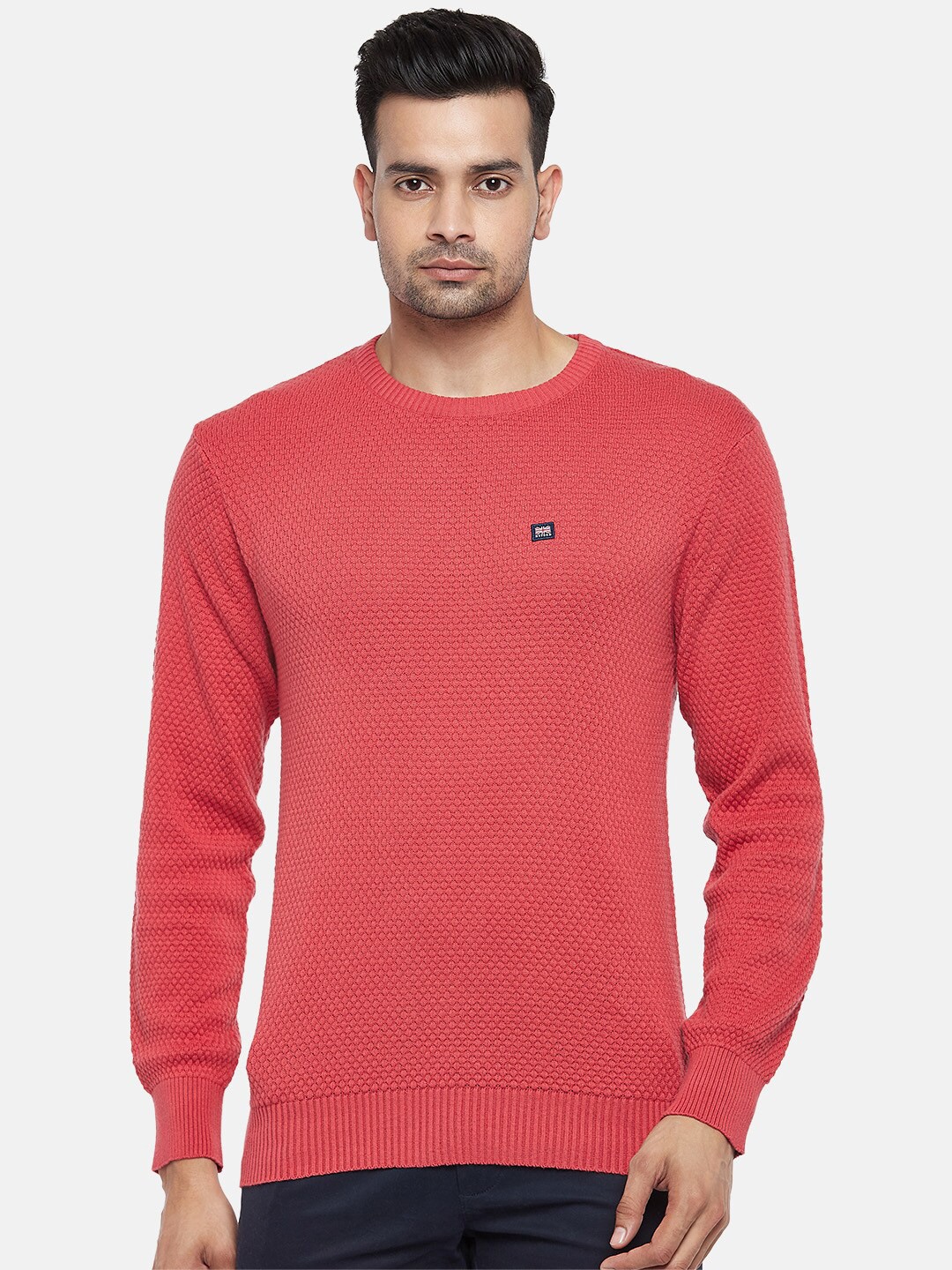 

BYFORD by Pantaloons Men Coral Red Pure Cotton Pullover
