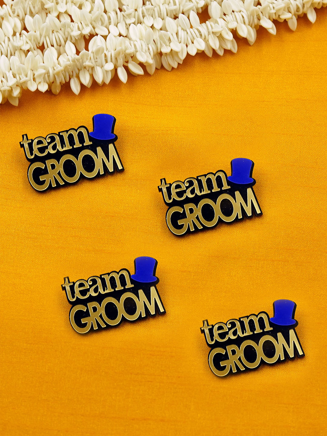

Krafted with Happiness Gold-Toned & Blue Team Groom Lapel Brooch