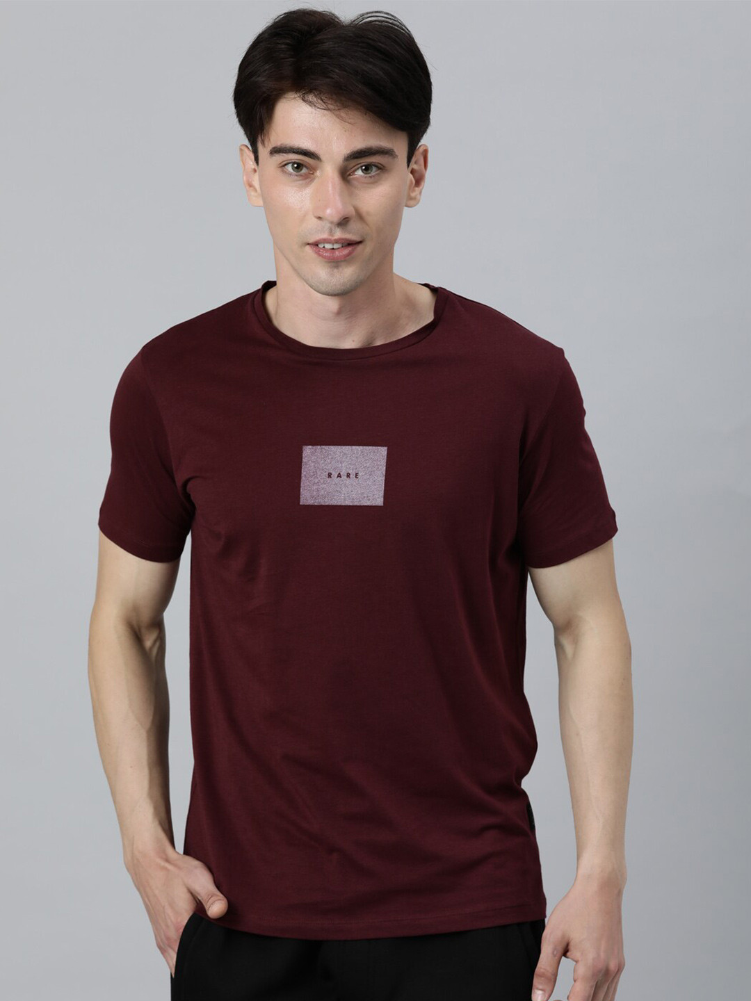 

RARE RABBIT Men Maroon Printed Slim Fit Cotton T-shirt