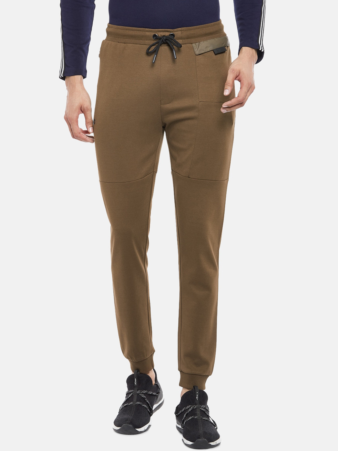 

Ajile by Pantaloons Men Brown Solid Slim-Fit Pure Cotton Joggers