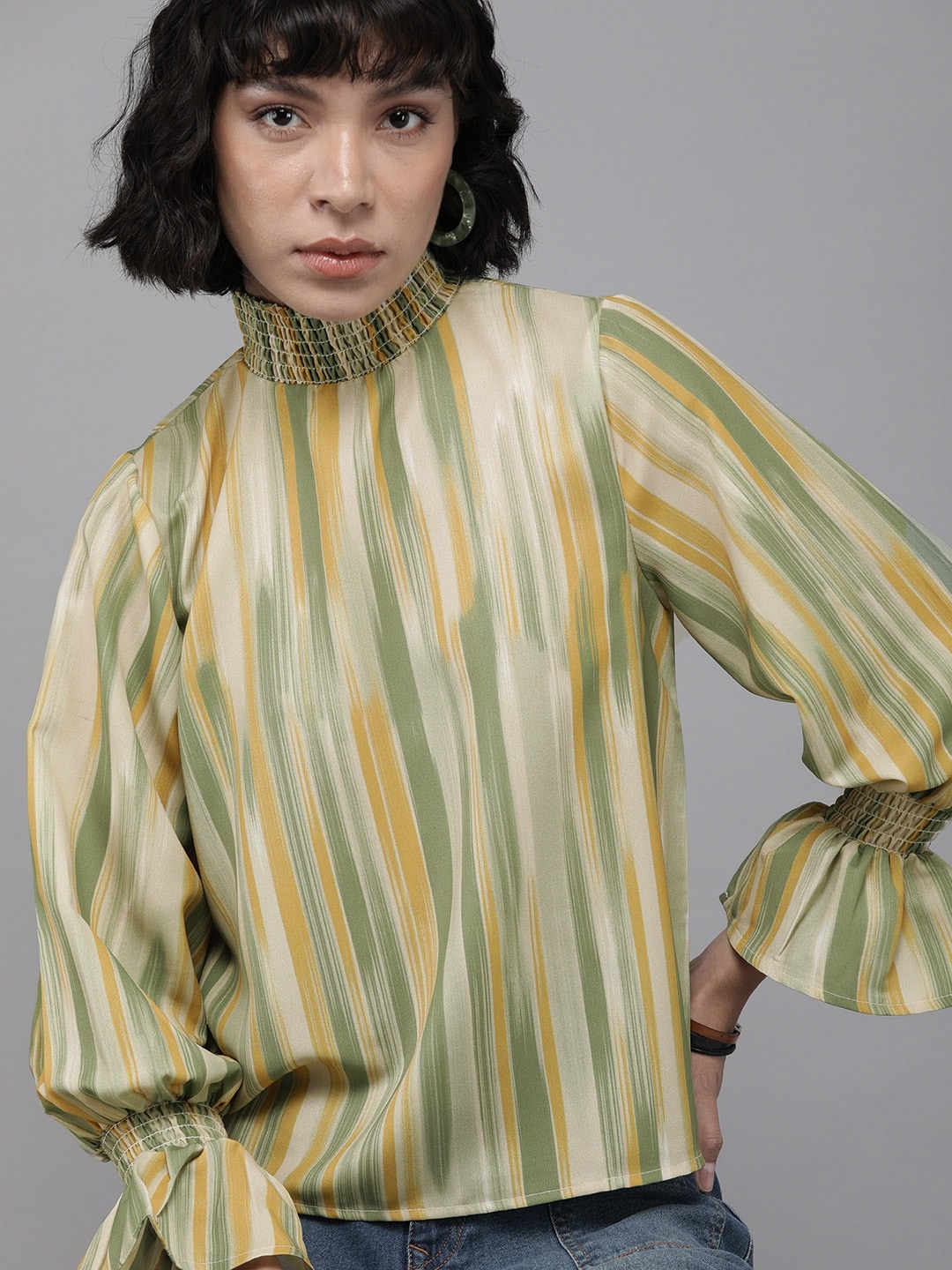 

The Roadster Lifestyle Co. Green & Yellow Printed High Neck Top