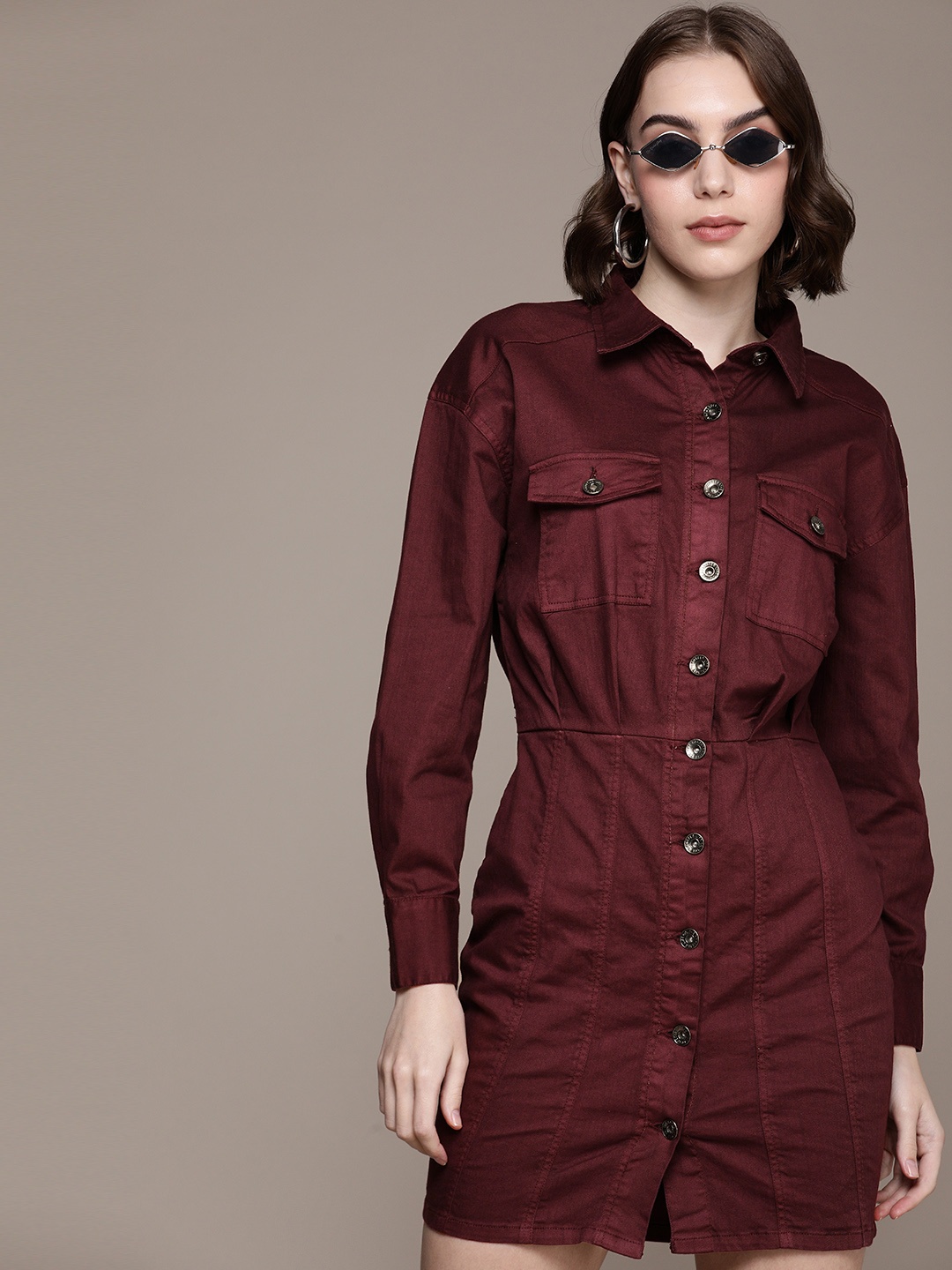 

The Roadster Lifestyle Co. Denim Shirt Mini Dress, Maroon