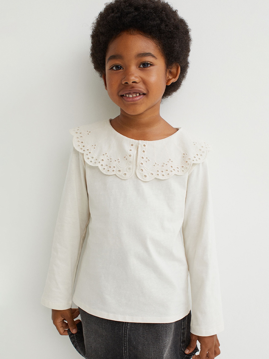 

H&M Girls Beige Collared Jersey Top