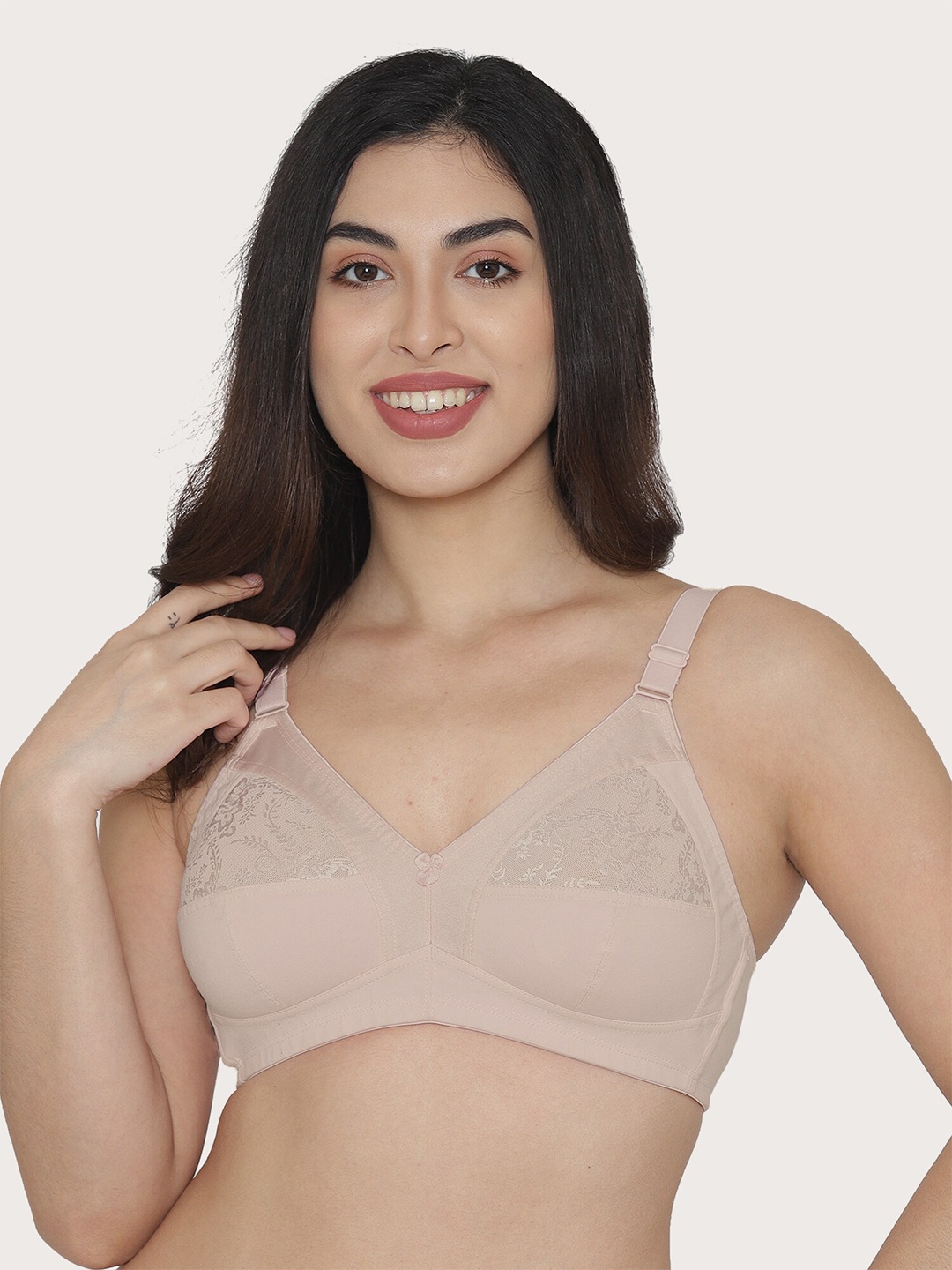 

MAASHIE Beige Floral Lace Minimizer Bra