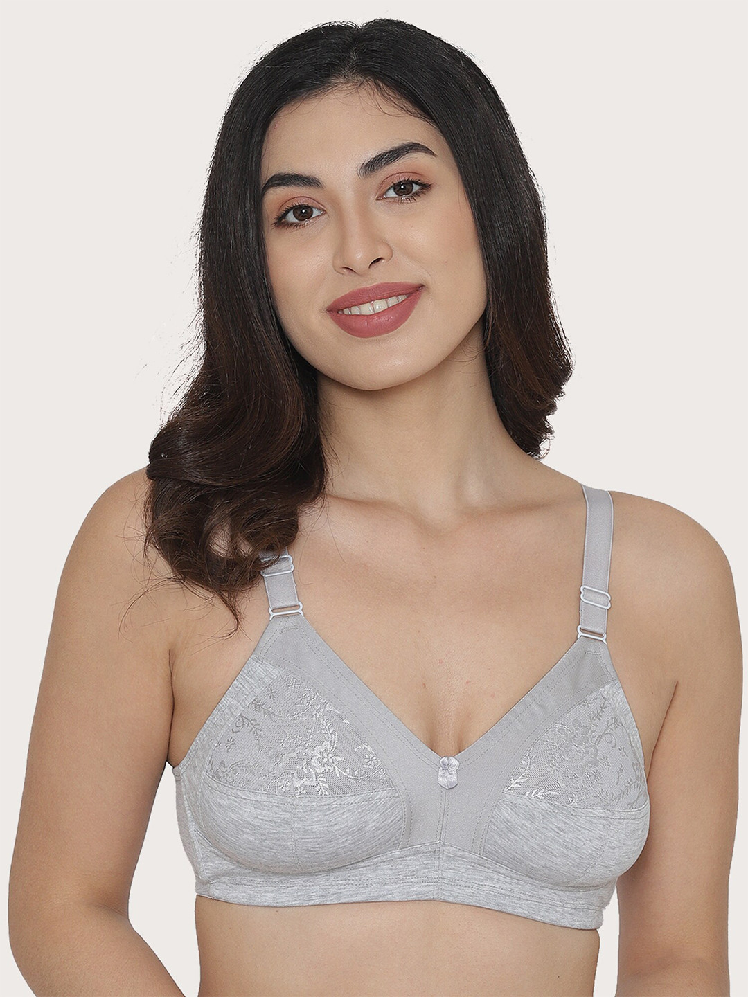 

MAASHIE Grey Floral Lace Minimizer Bra