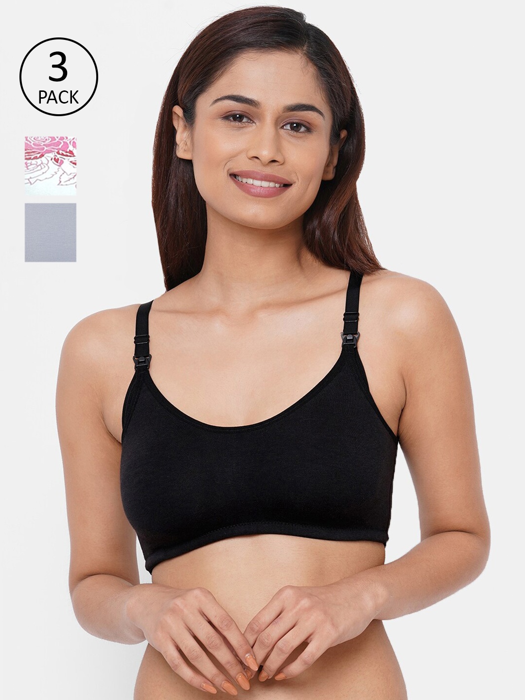

Inner Sense Pack of 3 Black & Grey Floral Maternity Bra IMB004B_4C_4E