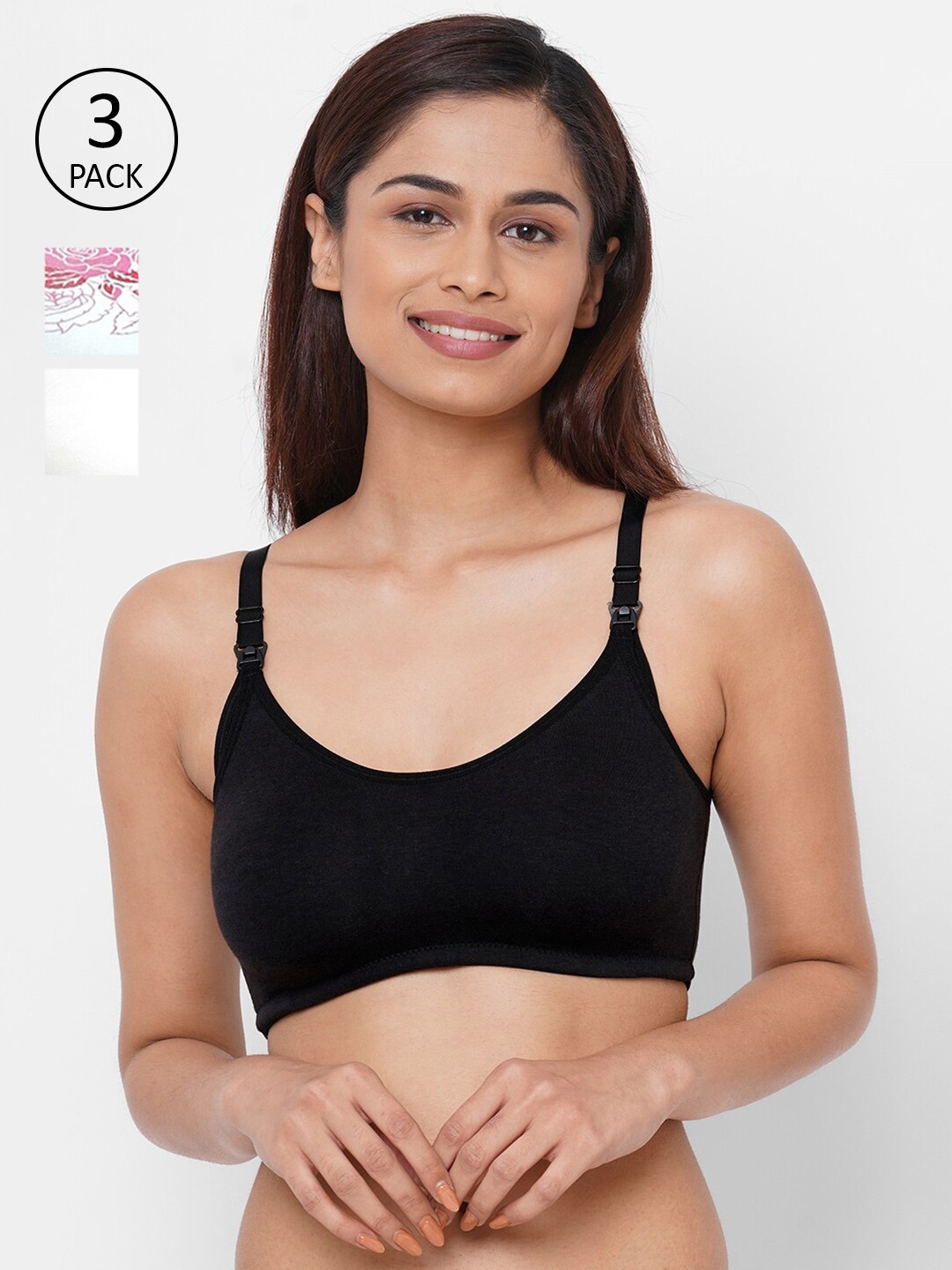 

Inner Sense Pack of 3 White & Black Floral Maternity Bra IMB004C_4E_4F