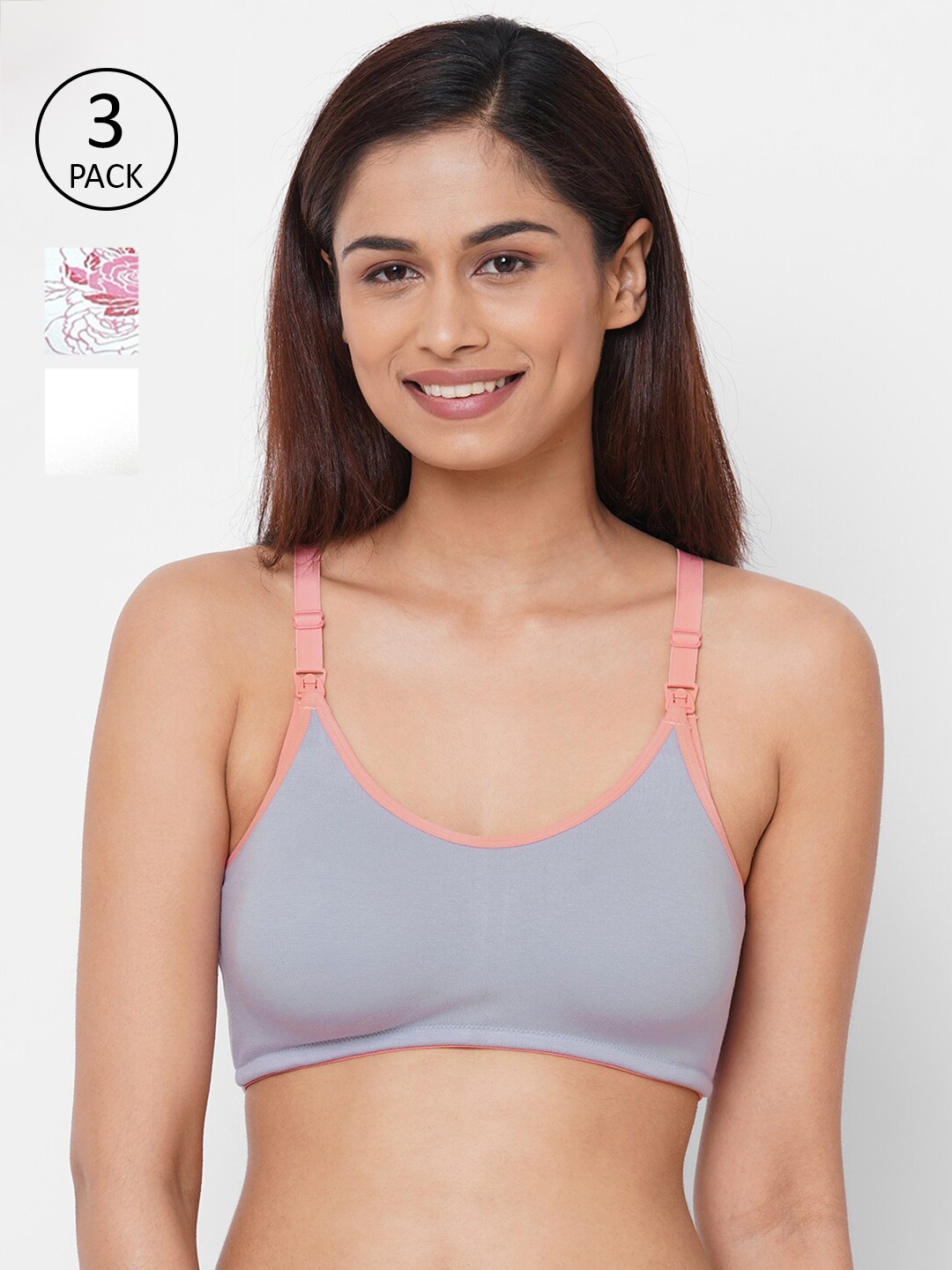 

Inner Sense Pack of 3 White & Grey Floral Maternity Bra IMB004B_4C_4F