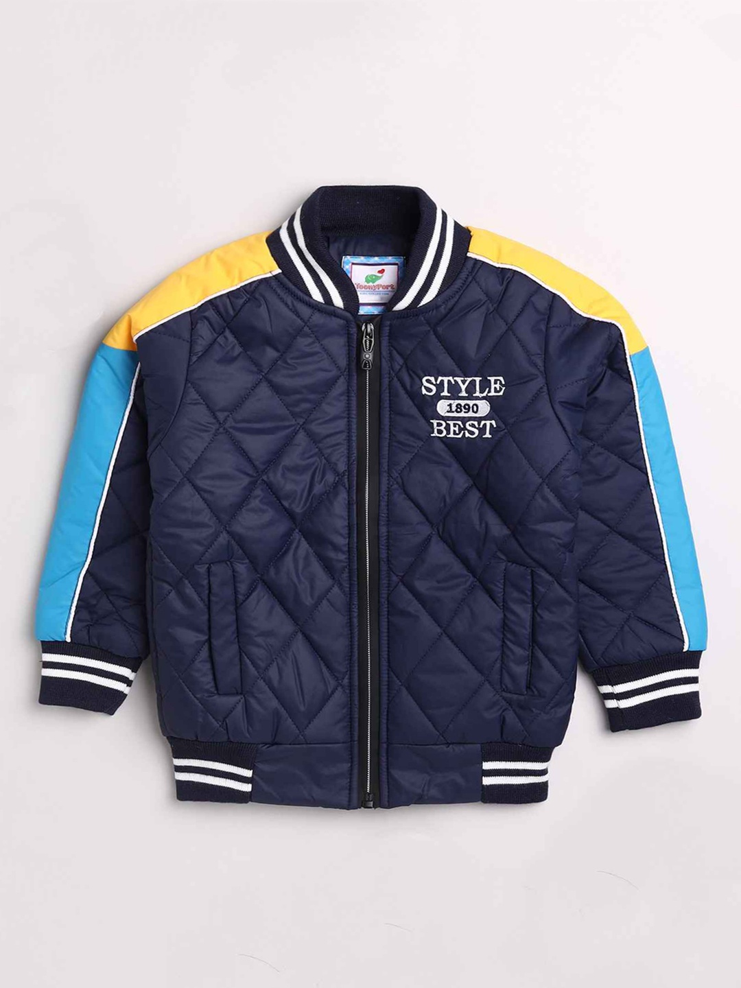 

Toonyport Boys Navy Blue & Yellow Colourblocked Lightweight Quilted Jacket