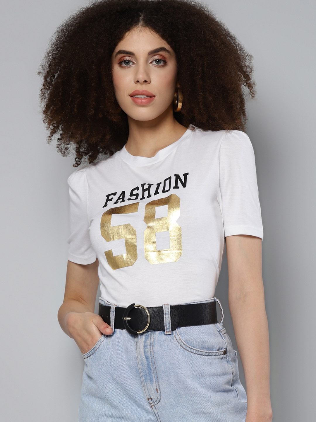 

SASSAFRAS Women White Typography Printed T-shirt
