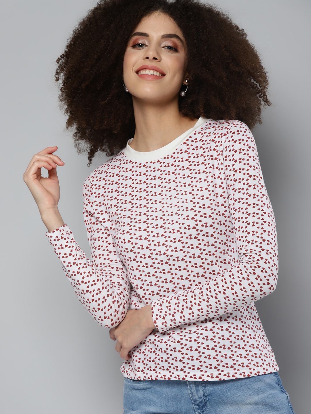

SASSAFRAS Women White & Red Printed T-shirt