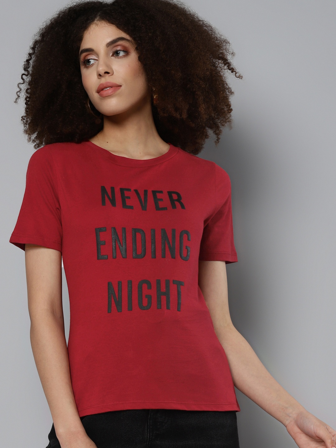 

SASSAFRAS Women Red Typography Printed T-shirt