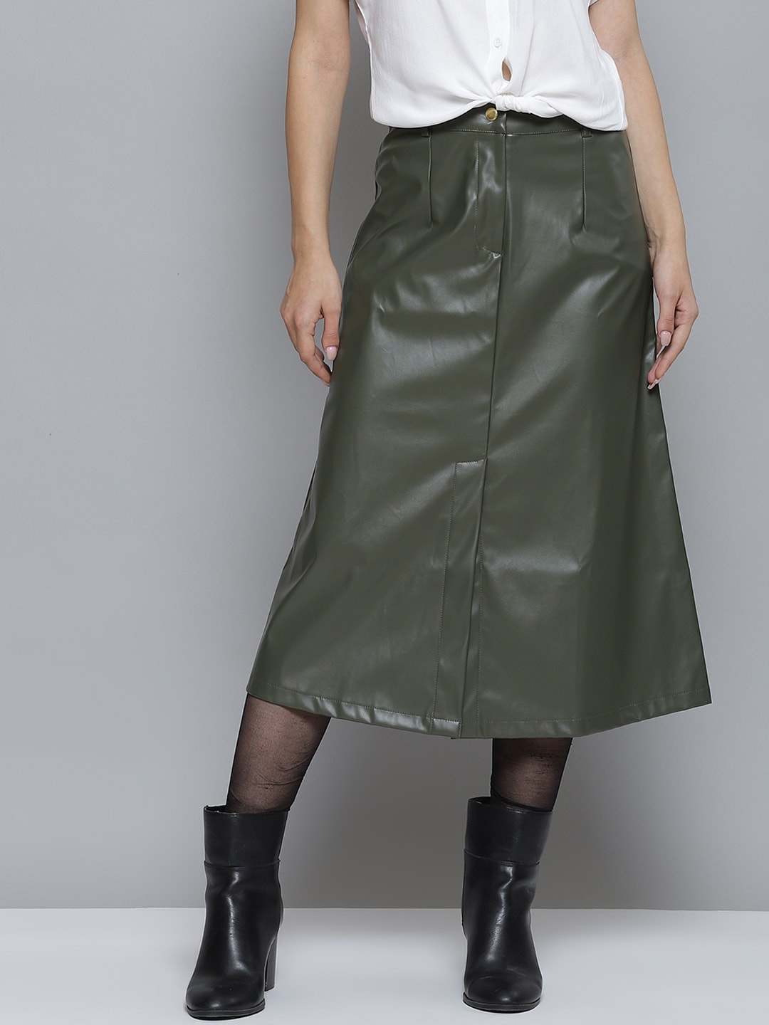 

SASSAFRAS Women Green Solid Skirt, Olive