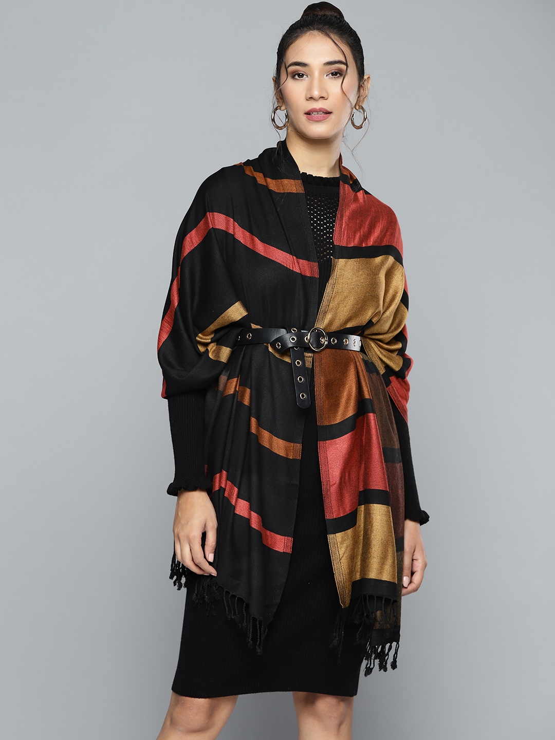 

SASSAFRAS Women Rust & Brown Striped Stole