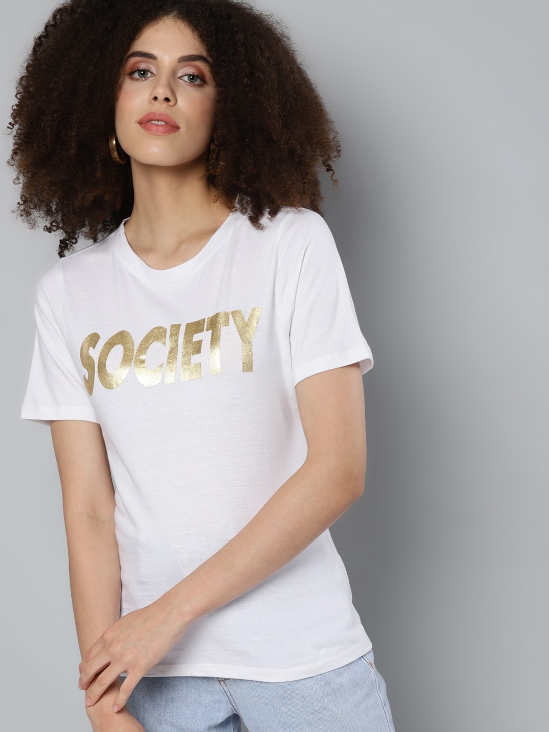 SASSAFRAS Women White Typography Printed T-shirt