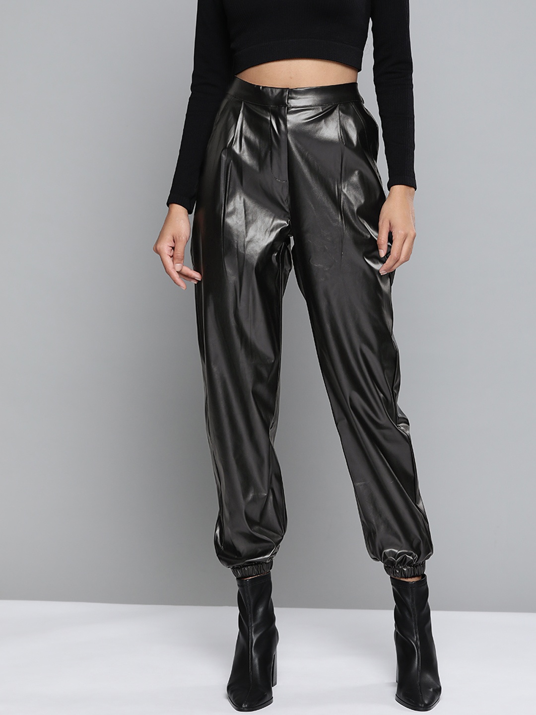 

SASSAFRAS Black PU Joggers