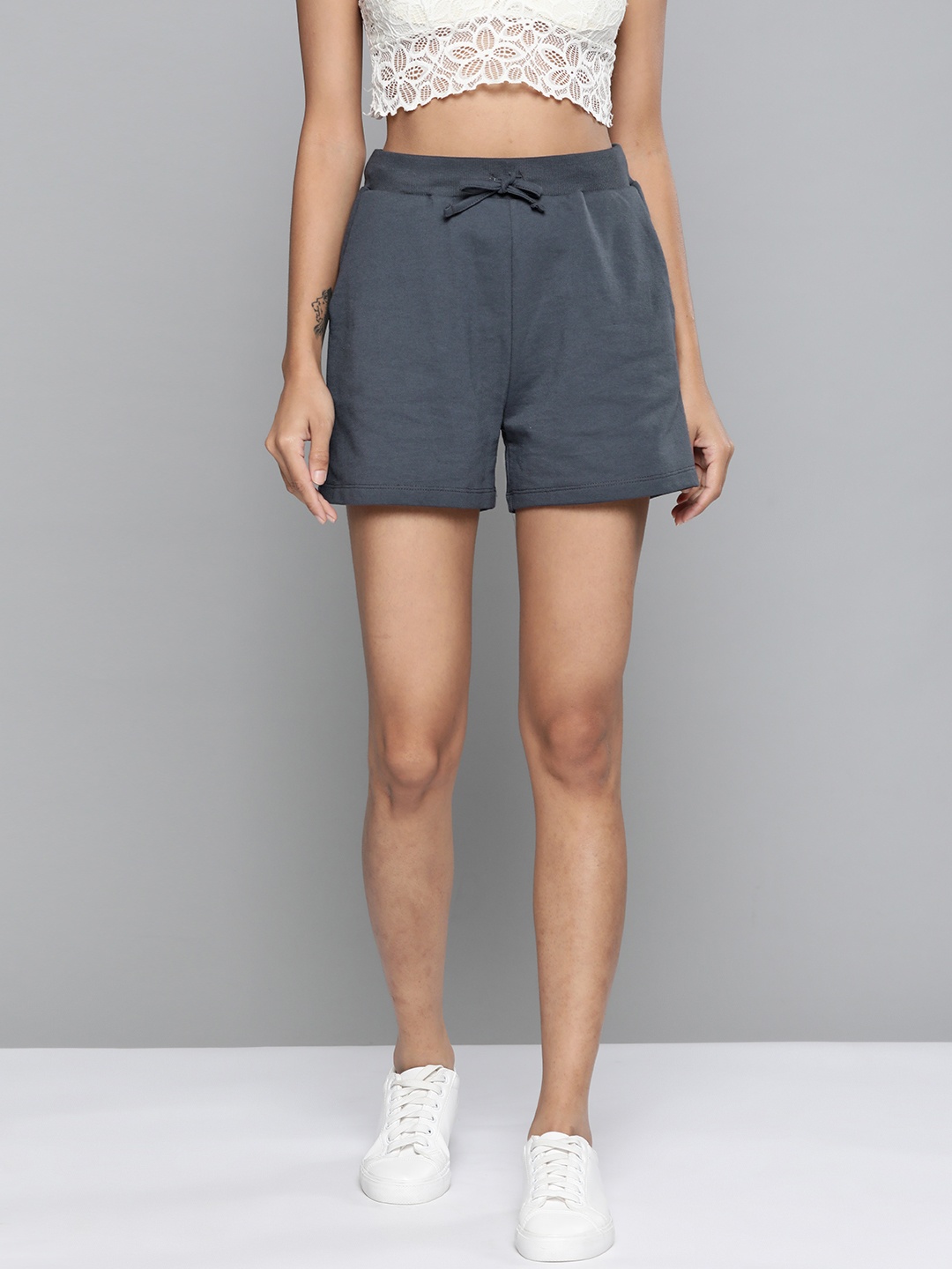 

SASSAFRAS Women Navy Blue High-Rise Regular Shorts