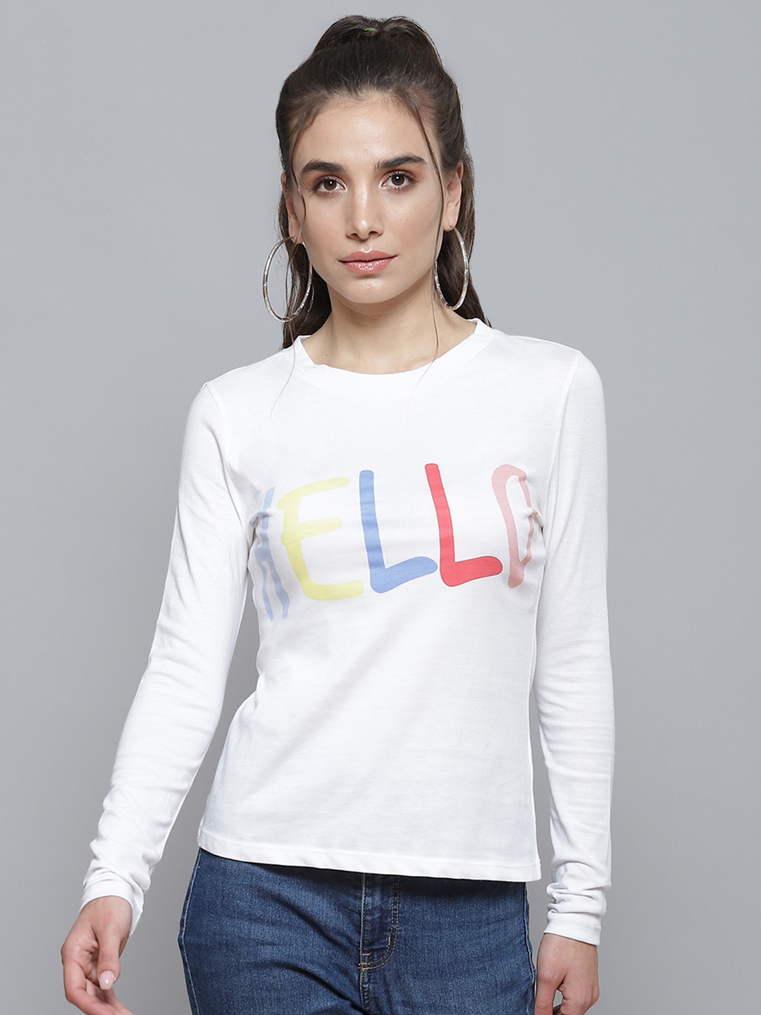 

SASSAFRAS Women White Printed Pure Cotton T-shirt