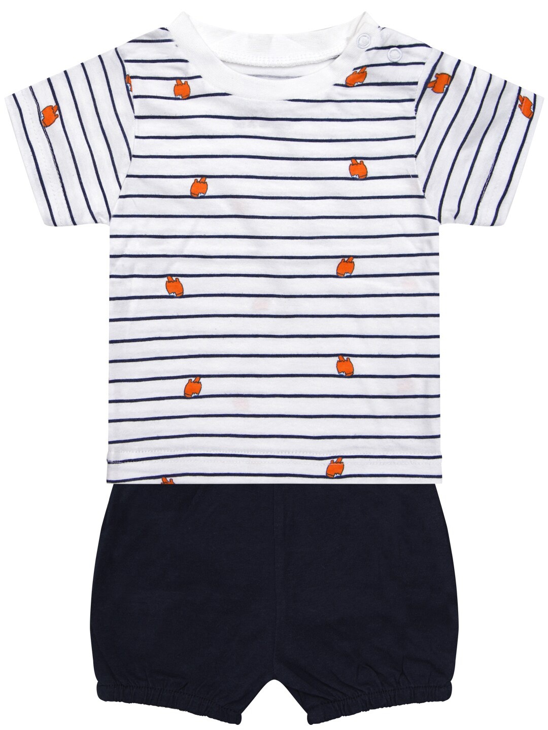 

milou Boys White & Navy Blue Striped T-shirt with Shorts