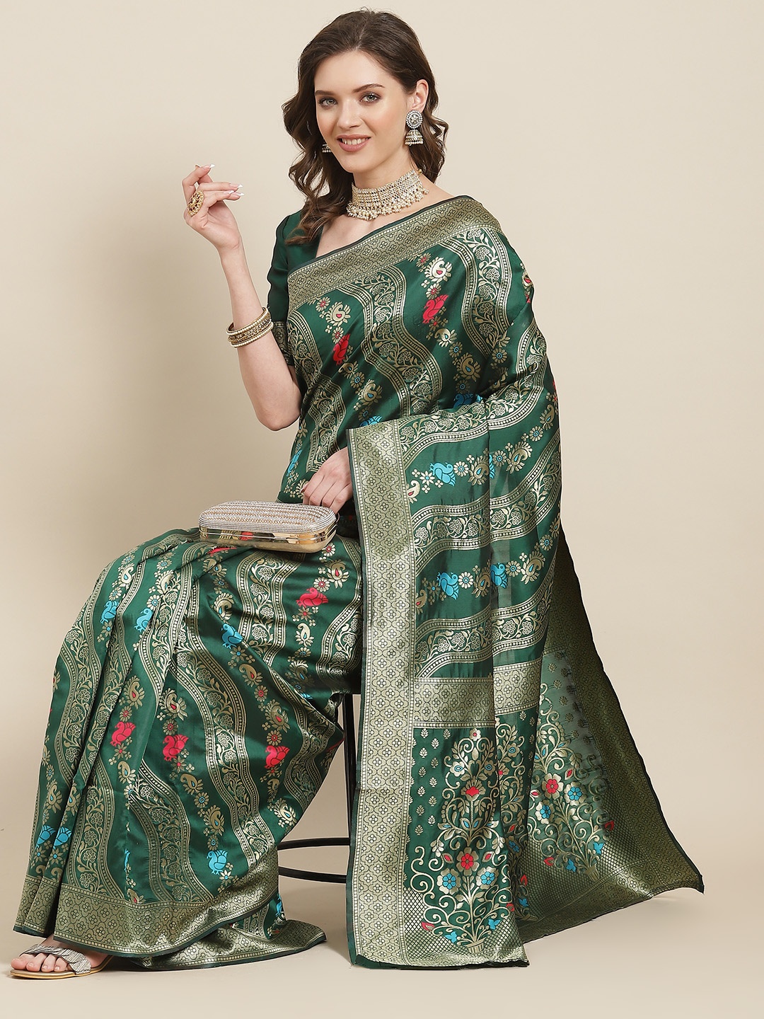 

SHUBHVASTRA Green Woven Design Banarasi Saree