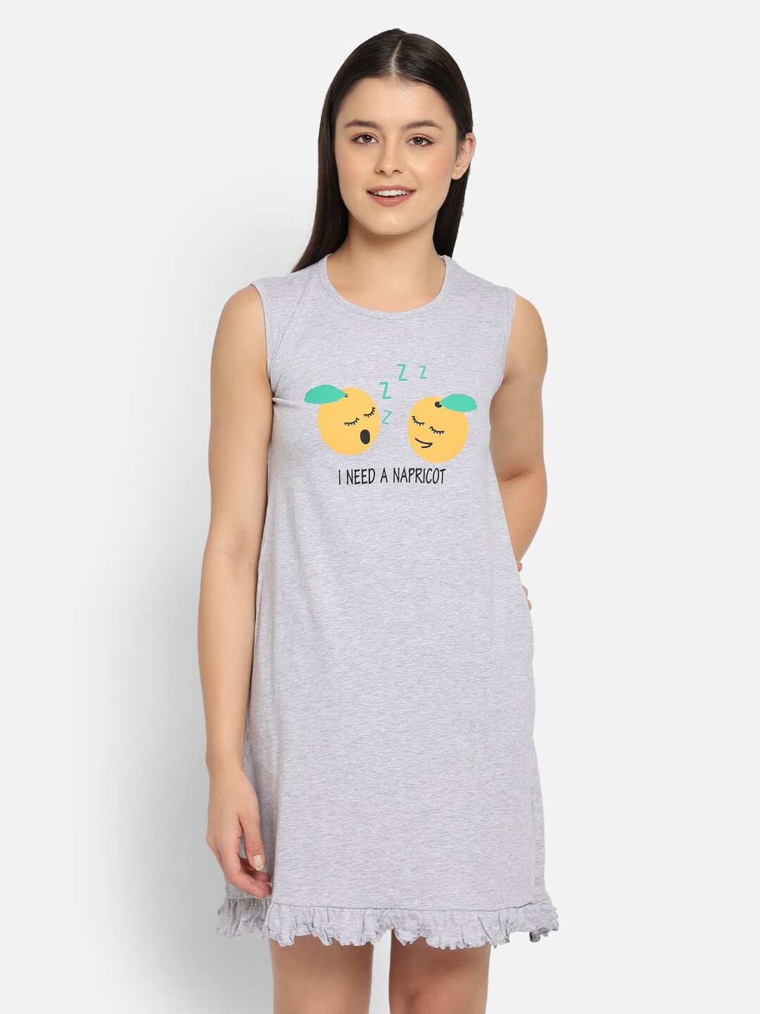 

Clovia Grey Printed Nightdress
