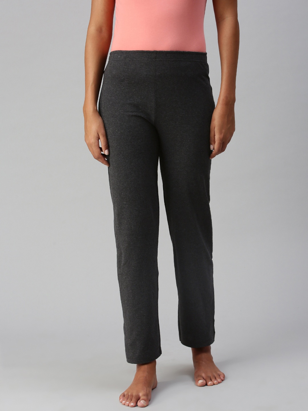 

NOT YET by us Women Charcoal Grey Solid Cotton Lounge Pants