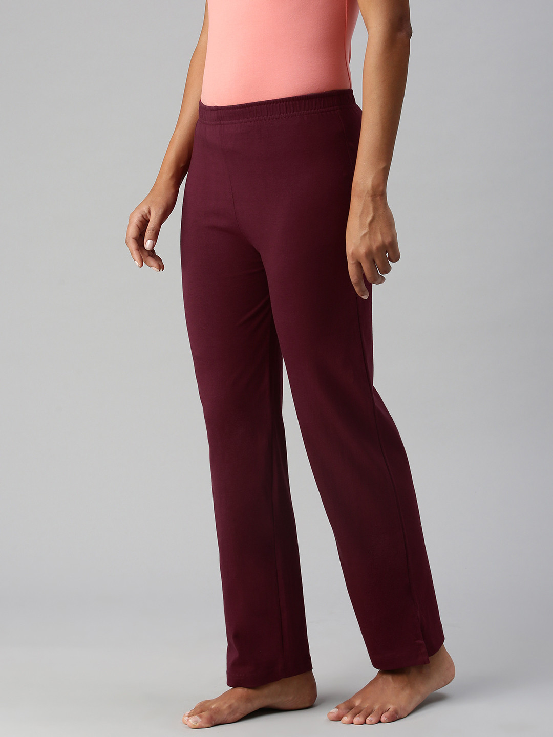 

NOT YET by us Women Maroon Solid Mid Rise Cotton Lounge Pants