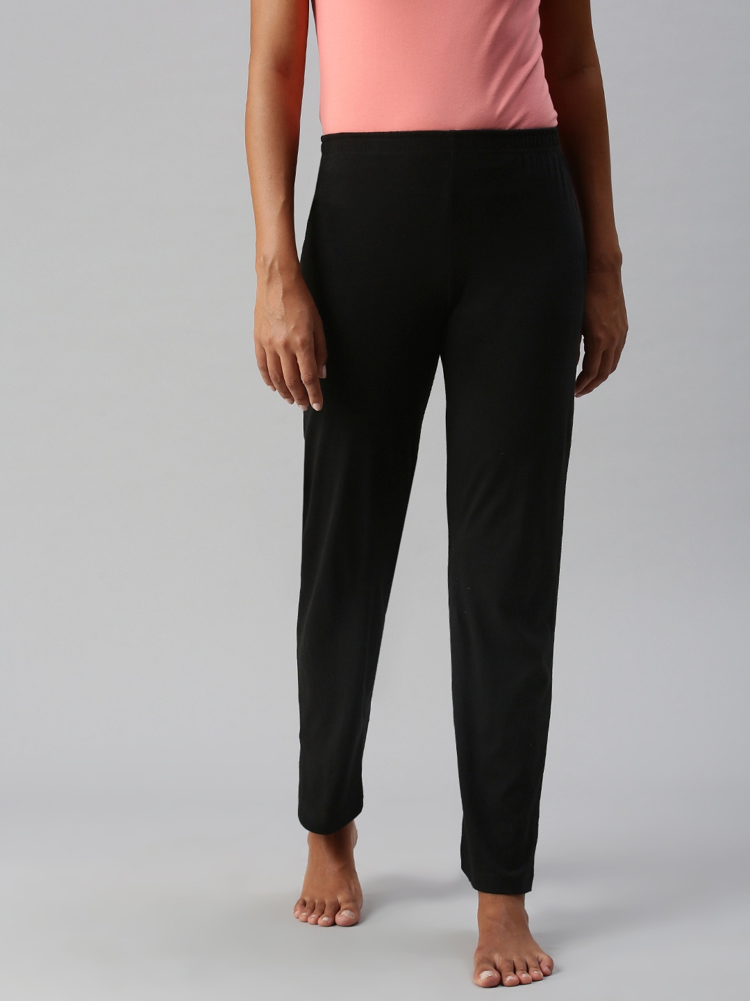 

NOT YET by us Women Black Solid Cotton Lounge Pants