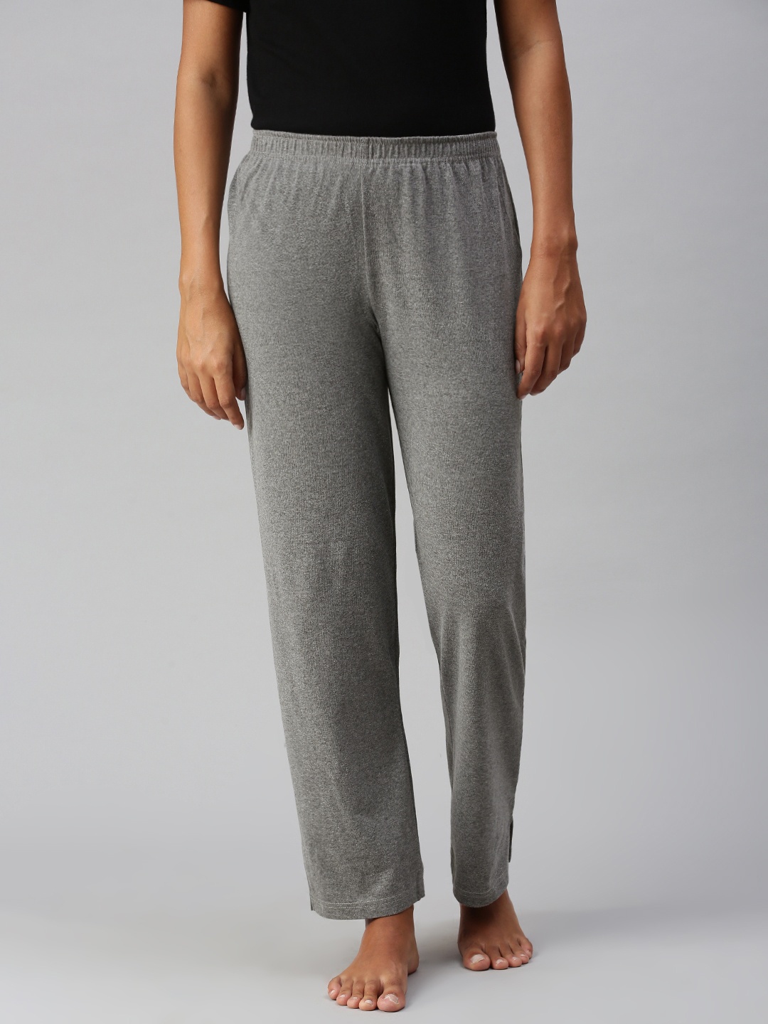 

NOT YET by us Women Grey Solid Cotton Lounge Pants