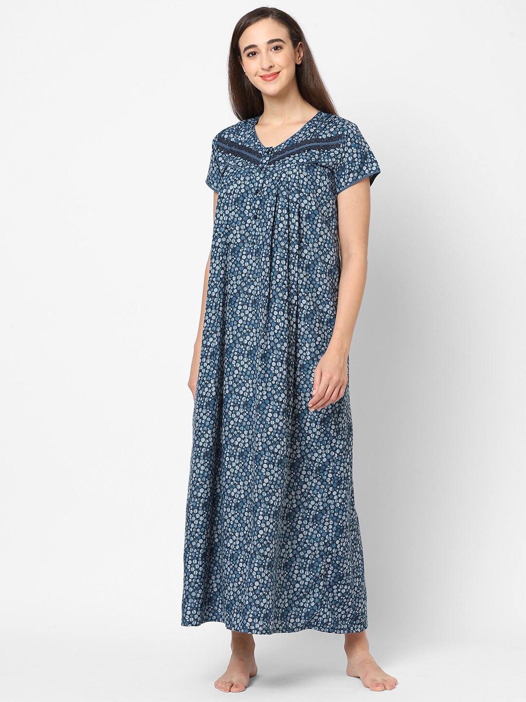 

Sweet Dreams Women Blue Geometric Printed Night Dress