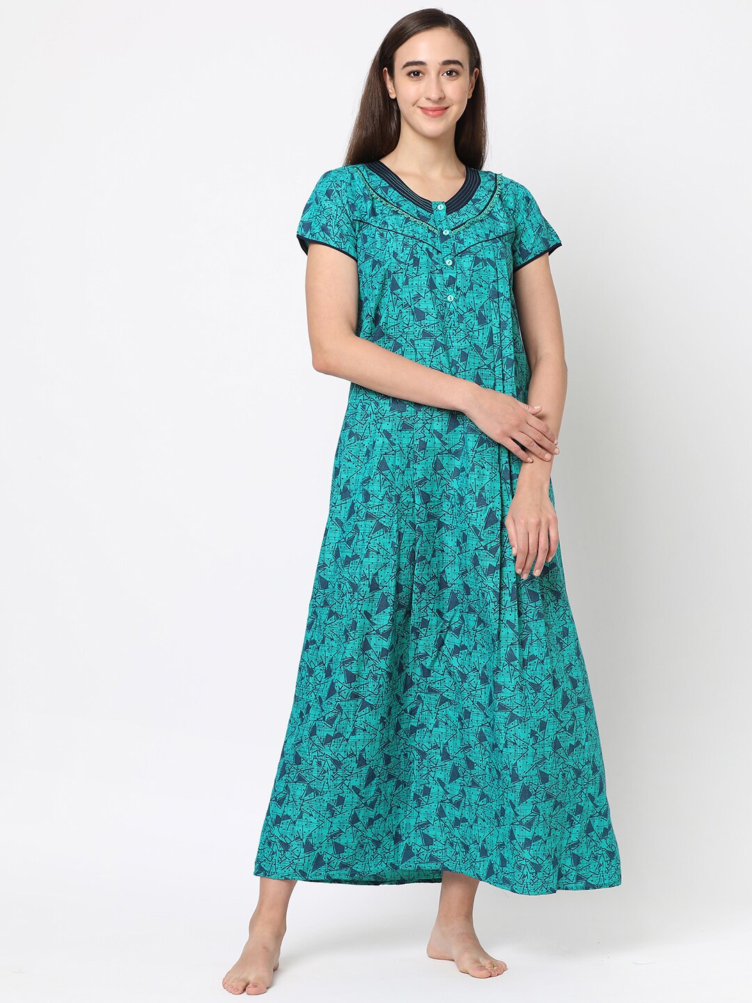 

Sweet Dreams Green Printed Maxi Nightdress